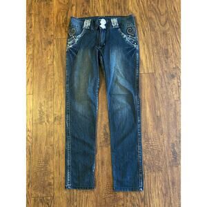 New Only You Youth Girls Jeans 33x32 Size 18 With Shiny Rhinestones And Hearts